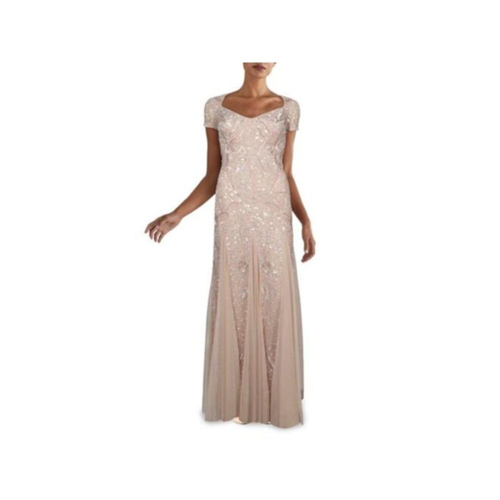 NWT ADRIANNA PAPELL Women Pink Mesh Cutout Back Cap Sleeve Formal Sheath Dress 8